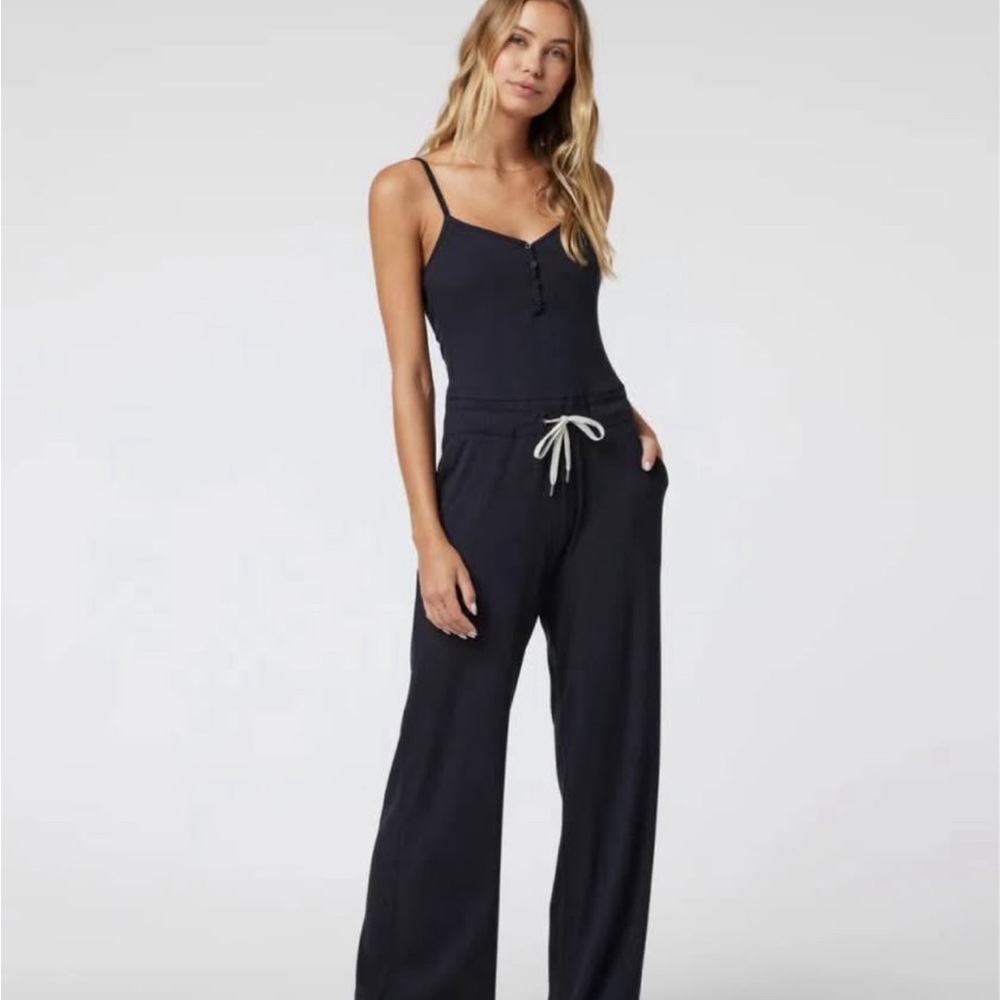 Vuori Black Spaghetti-Strap Jumpsuit with Drawstring